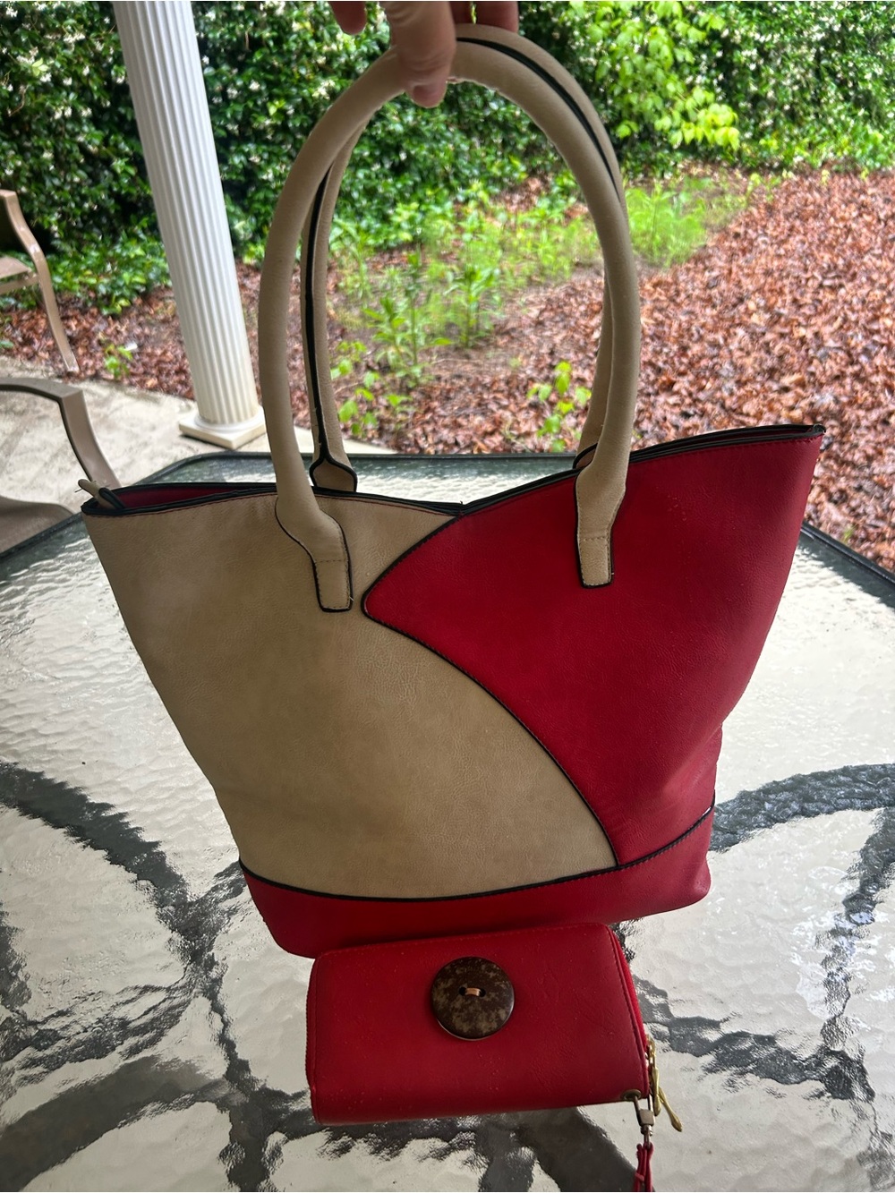Custom Red & Cream Boho Tote + Matching Zip Wallet Set - Picture 2 of 5